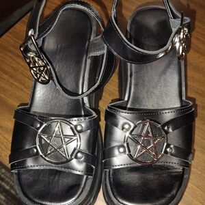 Black Sandals with Pentagram Design